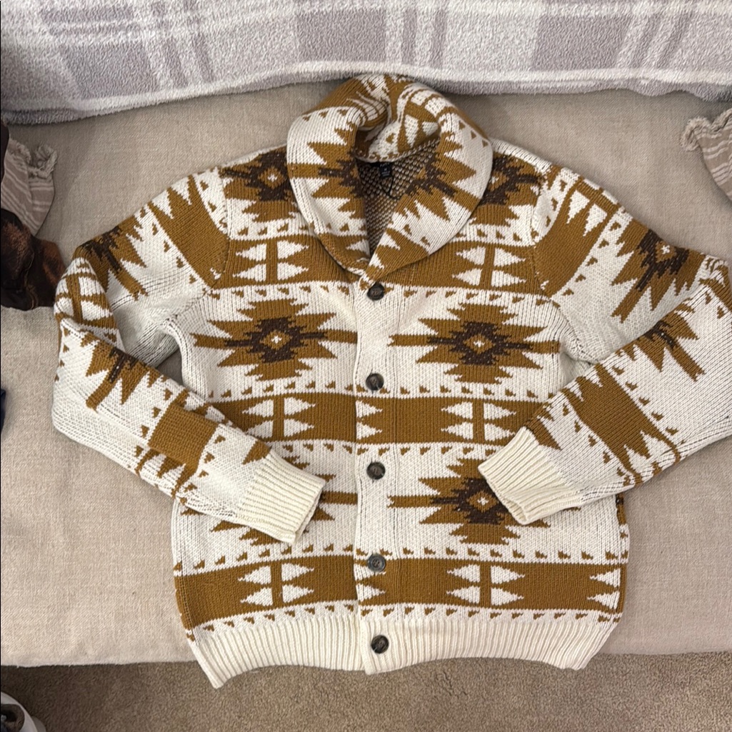 Men's Cream And Brown Patterned Sweater